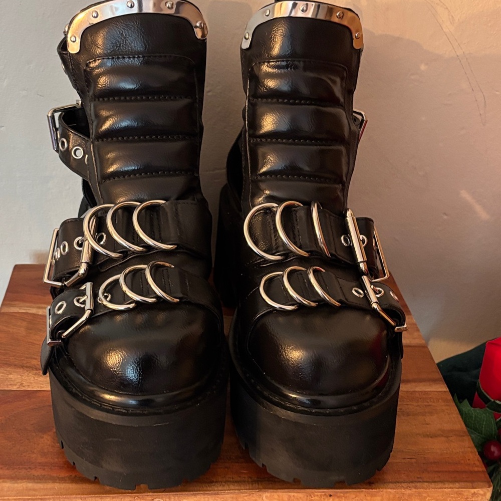 Black Buckle Platform Boots